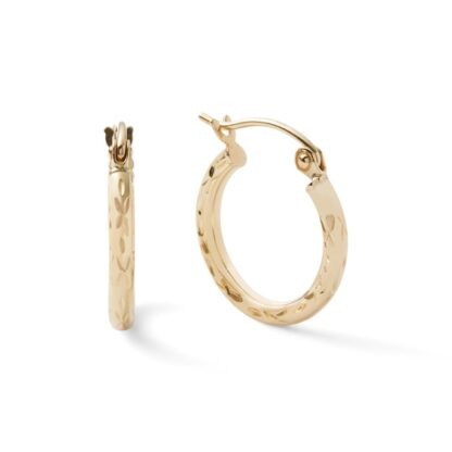 10K Gold 15mm Diamond-Cut Hoop Earrings