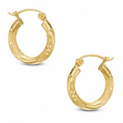 10K Gold 15mm Florentine Hoop Earrings