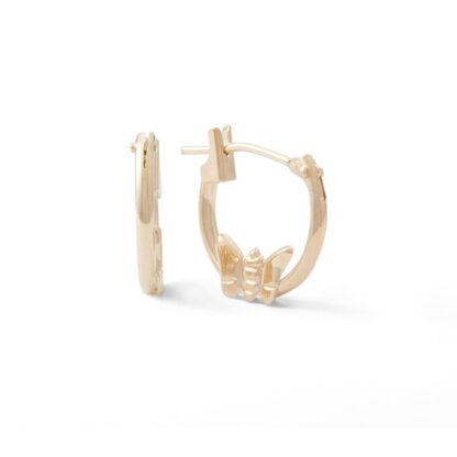 10K Gold Hoop Earrings with Butterfly