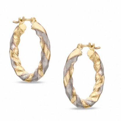 10K Two-Tone Gold 21mm Twisted Hoop Earrings