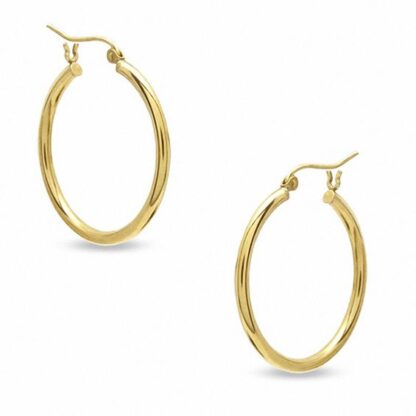 10K Gold 27mm Polished Tube Hoop Earrings