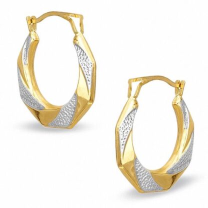 10K Two-Tone Gold Octagonal Hoop Earrings