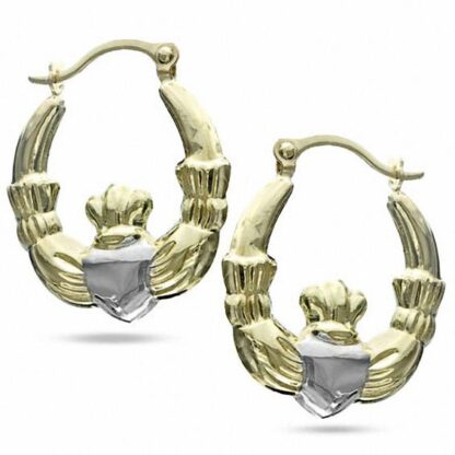 10K Two-Tone Gold Claddagh Hoop Earrings