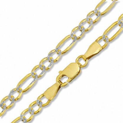 080 Gauge PavÃ© Figaro Chain Bracelet in 10K Gold - 9"