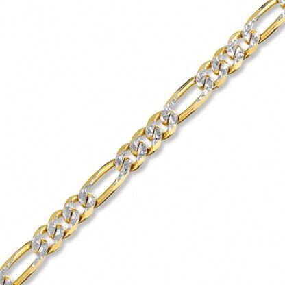 10K Gold 080 Gauge PavÃ© Figaro Chain Anklet - 11"