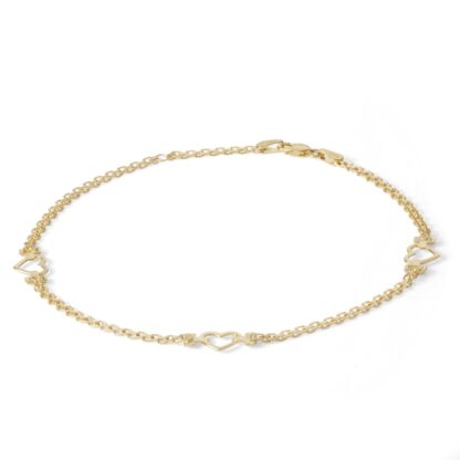 Adjustable Heart Bismark Chain Anklet in 10K Solid Gold - 10"