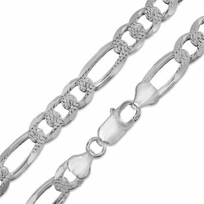 Sterling Silver 220 Gauge PavÃ© Figaro Chain Necklace - 22"