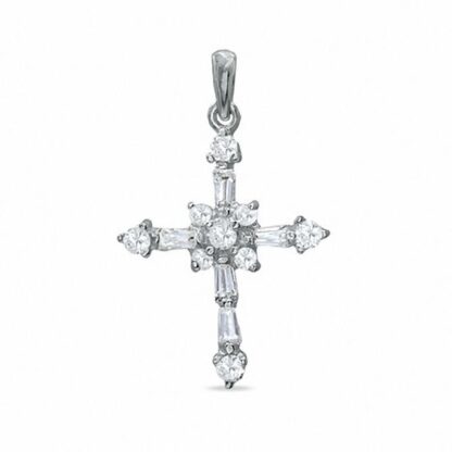 Cubic Zirconia Cross Charm in Sterling Silver