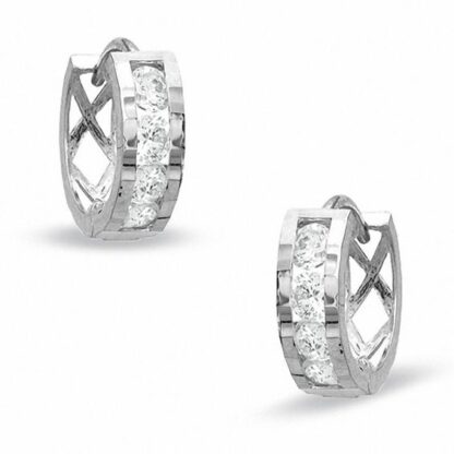 Cubic Zirconia Channel Set Huggie Earrings in 10K White Gold