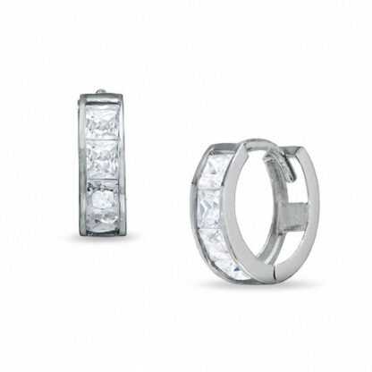 Princess-Cut Cubic Zirconia Huggie Earrings in Sterling Silver