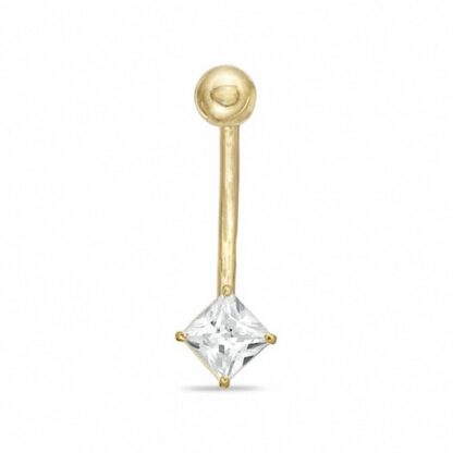 014 Gauge Belly Button Ring with 5.0mm Princess-Cut Cubic Zirconia in Semi-Solid 10K Gold