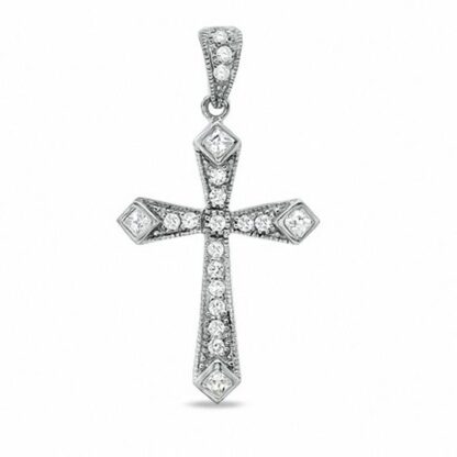 Cubic Zirconia Fancy Cross Charm in Sterling Silver
