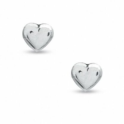 Child's Puffed Heart Stud Earrings in 10K White Gold