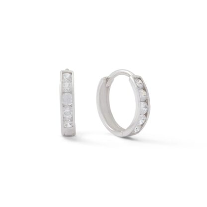 Cubic Zirconia Five Stone Huggie Earrings in 10K White Gold