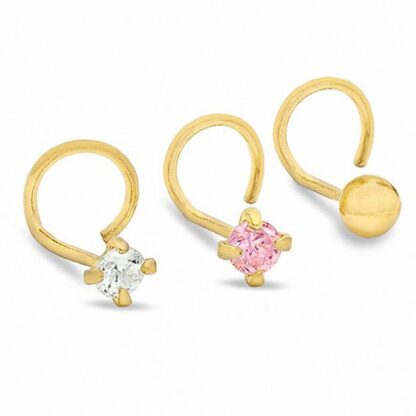 Nose Stud Set with Pink and White Cubic Zirconia in 14K Gold