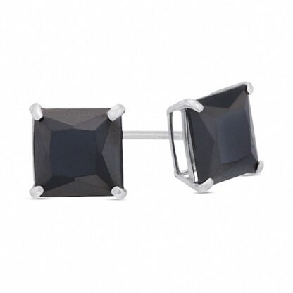 6.0mm Princess-Cut Black Cubic Zirconia Stud Earrings in 10K White Gold