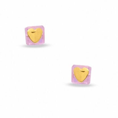 Child's 14K Gold and Pink Glass Stud Earrings