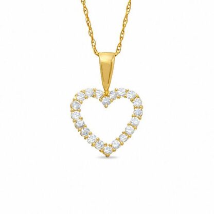 Cubic Zirconia Heart Pendant in 10K Gold - 17"