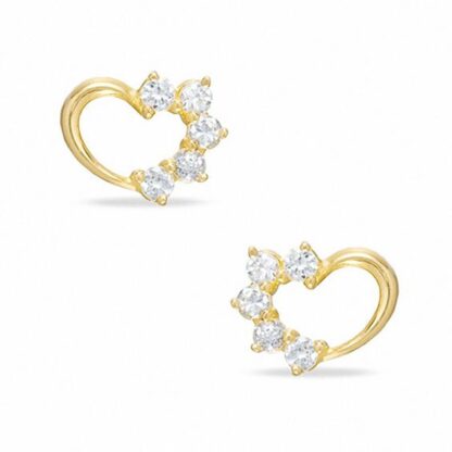 Child's Cubic Zirconia Open Heart Earrings in 10K Gold