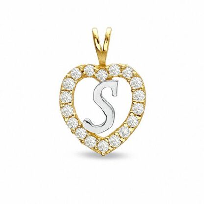 Cubic Zirconia Heart Initial "S" Charm in 10K Two-Tone Gold