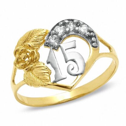 Cubic Zirconia Quinceneara Ring in 10K Gold - Size 7