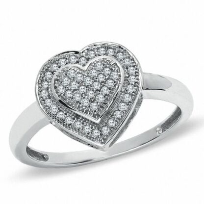 1/7 CT. T.W. Diamond Double Heart Ring in 10K White Gold - Size 7