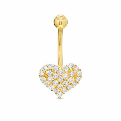 014 Gauge Cubic Zirconia Puff Heart Belly Button Ring in 10K Gold