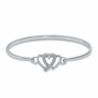 Diamond Accent Triple Heart Bangle in Sterling Silver