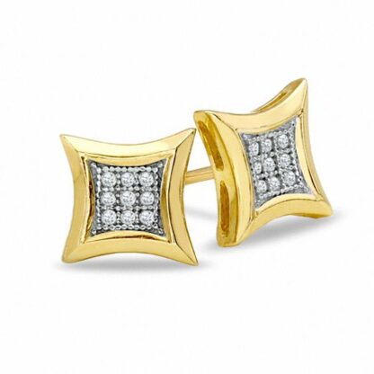 Diamond Accent Curved Frame Square Earrings in 10K Gold