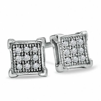 Diamond Accent Corner Frame Square Earrings in 10K White Gold