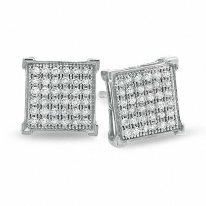 1/5 CT. T.W. Diamond Corner Frame Square Earrings in 10K White Gold