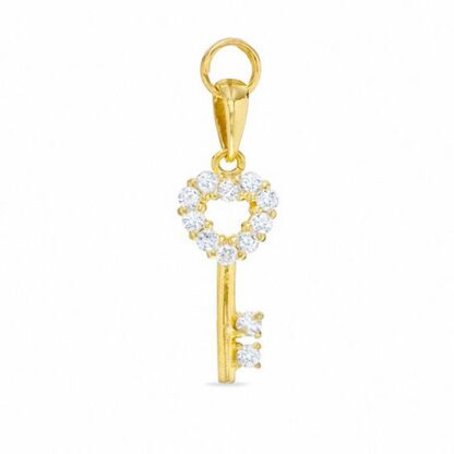 Cubic Zirconia Accent Heart Key Charm in 10K Solid Gold