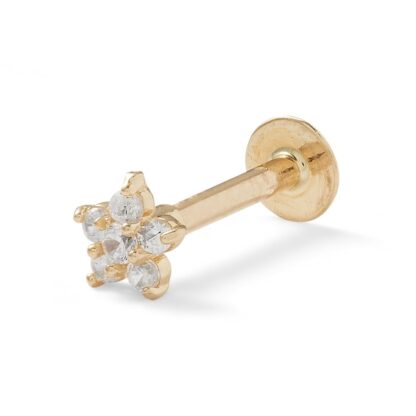 016 Gauge Labret with Cubic Zirconia in Solid 14K Gold