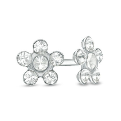 White Crystal Daisy Stud Piercing Earrings in 14K White Gold