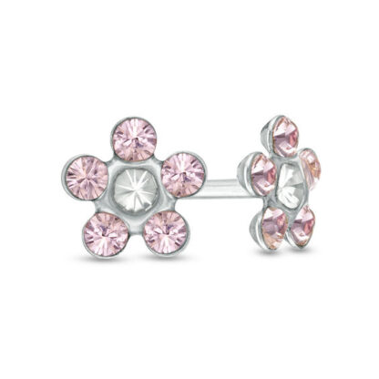 Light Purple Crystal Daisy Stud Piercing Earrings in 14K White Gold