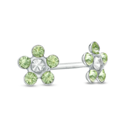 Light Green Crystal Daisy Stud Piercing Earrings in 14K White Gold