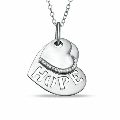 Diamond Accent Double Heart with Lower "Hope" Pendant in Sterling Silver