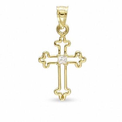 Small Princess-Cut Cubic Zirconia Cross Charm in 10K Gold