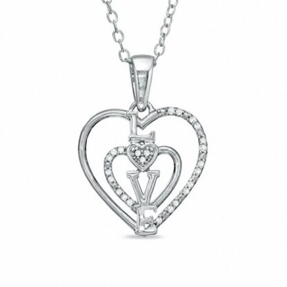 Diamond Accent Heart with "Love" Pendant in Sterling Silver