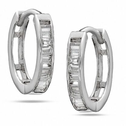 Baguette Cubic Zirconia Huggie Earrings in Sterling Silver