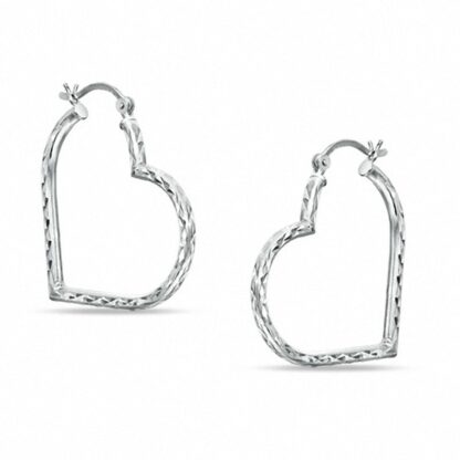 Sterling Silver Diamond-Cut Heart Hoop Earrings