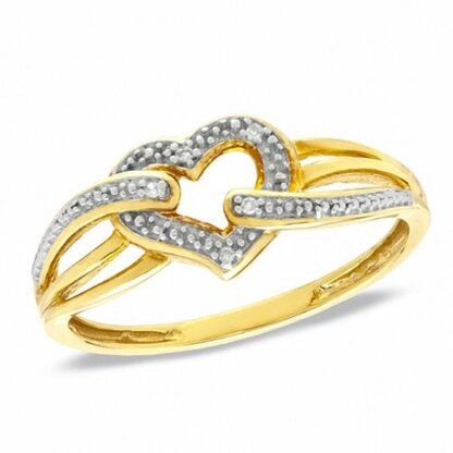 Diamond Accent Heart Ring in Sterling Silver with 18K Gold Plate - Size 7