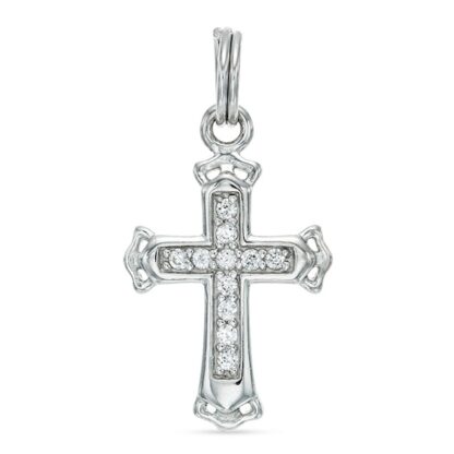 Cubic Zirconia Ornate Cross Dangle Charm in Sterling Silver