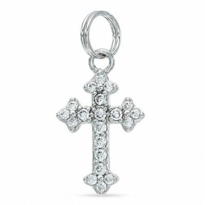 Cubic Zirconia Ornate Cross Dangle Charm in Sterling Silver