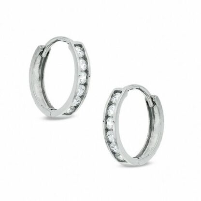 Cubic Zirconia Huggie Hoop Earrings in 10K White Gold