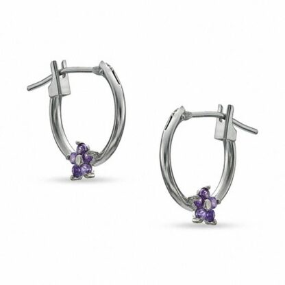 Purple Cubic Zirconia Hoop Earrings in 10K White Gold