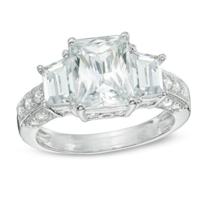 Radiant-Cut Cubic Zirconia Three Stone Ring in Sterling Silver - Size 7