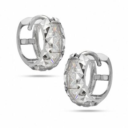 Princess-Cut Cubic Zirconia Huggie Hoop Earrings in Solid Sterling Silver