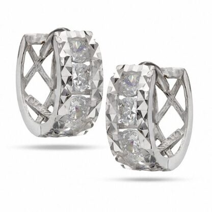 Cubic Zirconia Huggie Hoop Earrings in Solid Sterling Silver