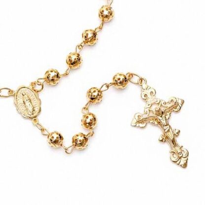 Rosary Necklace in Brass with 14K Gold Plate - 26"